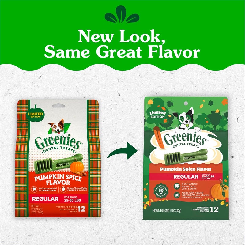 GREENIES Pumpkin Spice Flavor Regular Size Dog Dental Chews 12 Ounces 12 Treats - Image 2