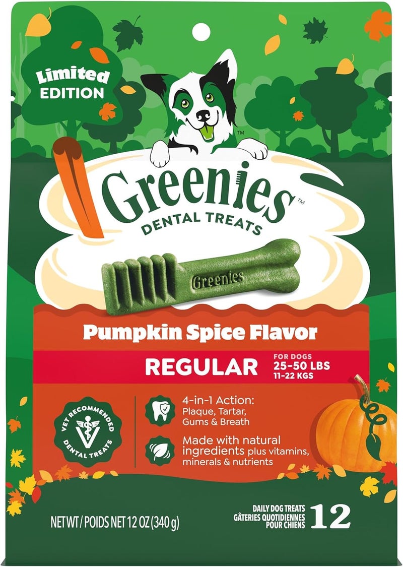 GREENIES Pumpkin Spice Flavor Regular Size Dog Dental Chews 12 Ounces 12 Treats - Image 1