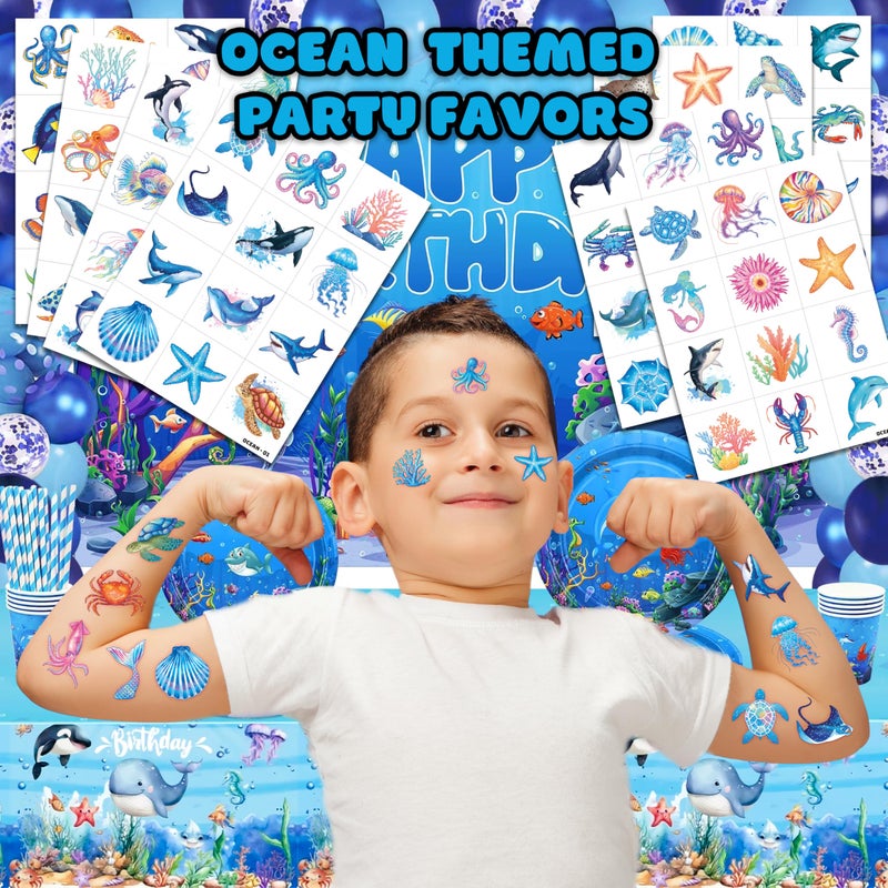 91TATTOOS 96 PCS Ocean Sea Animal Shark Whale Fish Pre-Cut Temporary Tattoos for Kids | Super Cute Themed Birthday Party Favors, Supplies, Decorations, Fake Tattoo Stickers (Multiple) - Image 2