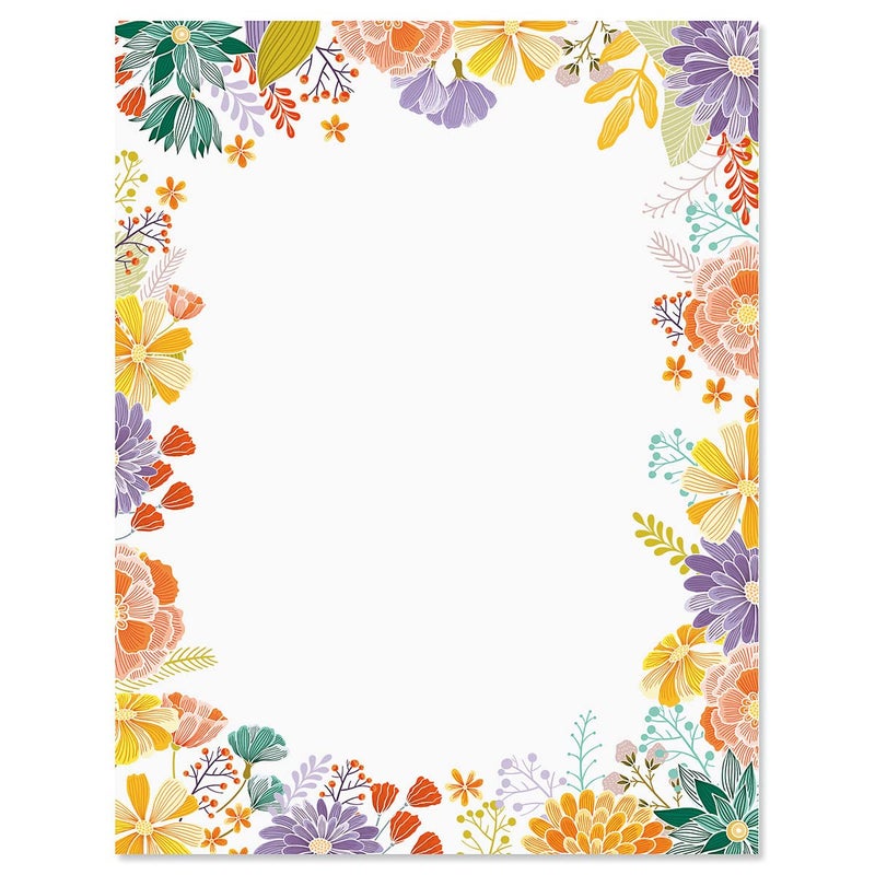 Current Wildflower Floral Letter Paper - Spring Stationery Papers With Decorative Wildflower Border, Printable Holiday, Wedding & Bridal Shower, & Invitation Sheets, Set of 25, 8 1/2" x 11"