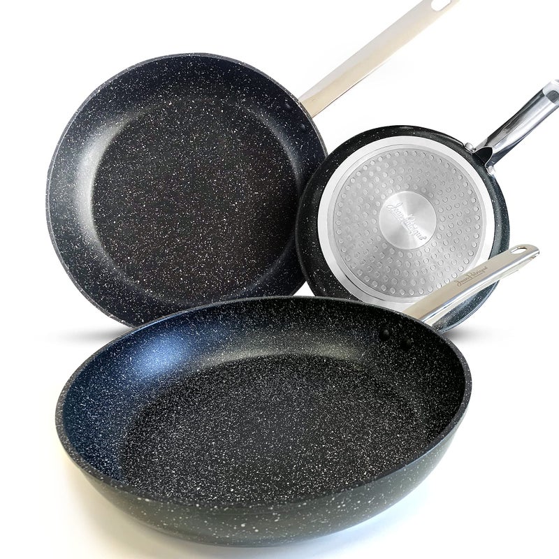 Jean-Patrique JeanPatrique Stonetastic Non Stick Frying Pans  3Pack Granite Coating Stainless Steel Pans  Oven Safe Induction Cookware 78 94 and 11 inch