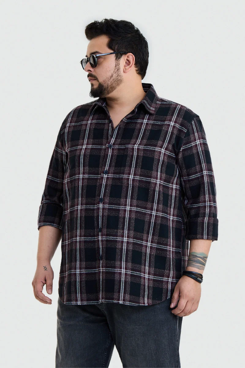 SNITCH Maroon Checkered Long Sleeve Regular Fit Plus Size Shirt