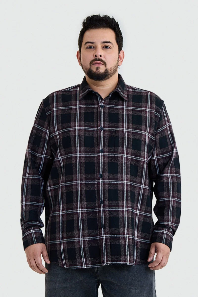 سنيتش Maroon Checkered Long Sleeve Regular Fit Plus Size Shirt