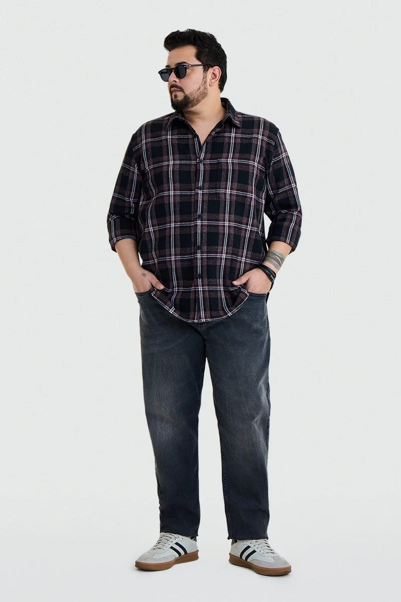 سنيتش Maroon Checkered Long Sleeve Regular Fit Plus Size Shirt