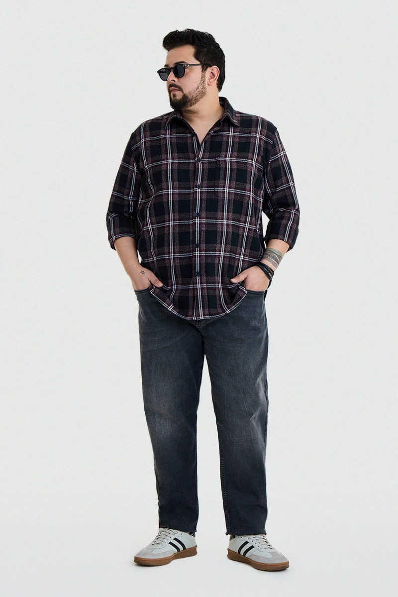 SNITCH Maroon Checkered Long Sleeve Regular Fit Plus Size Shirt