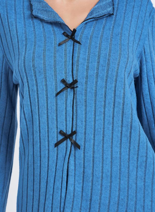 Styli Rib Bow Trim Detail Top and Pyjama Set - Image 4