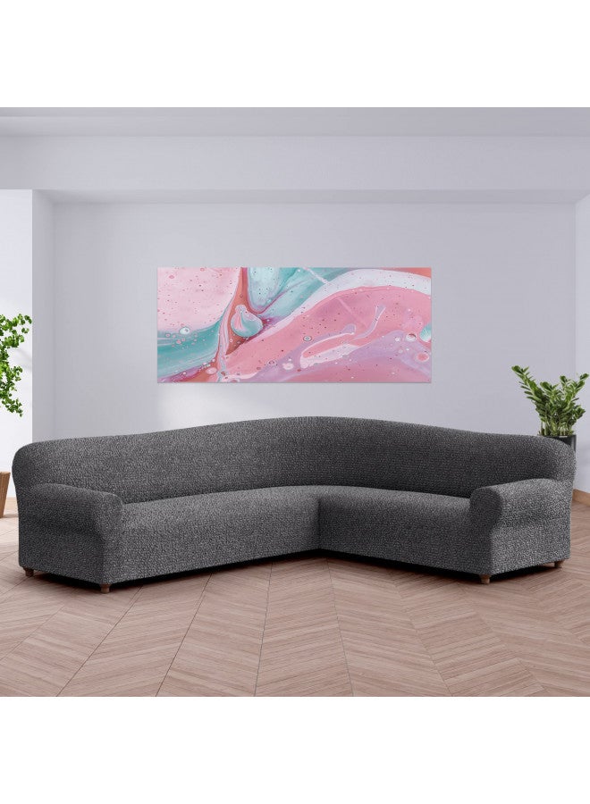 PAULATO BY GA.I.CO. PAULATO BY GA.I.CO. Sectional Sofa Cover - Corner Couch Cover - Corner Slipcover - Cotton Slipcovers - 1-Piece Form Fit Stretch Furniture Slipcover - Mille Righe Collection - Dark Grey (Corner Sofa)  - Image 1