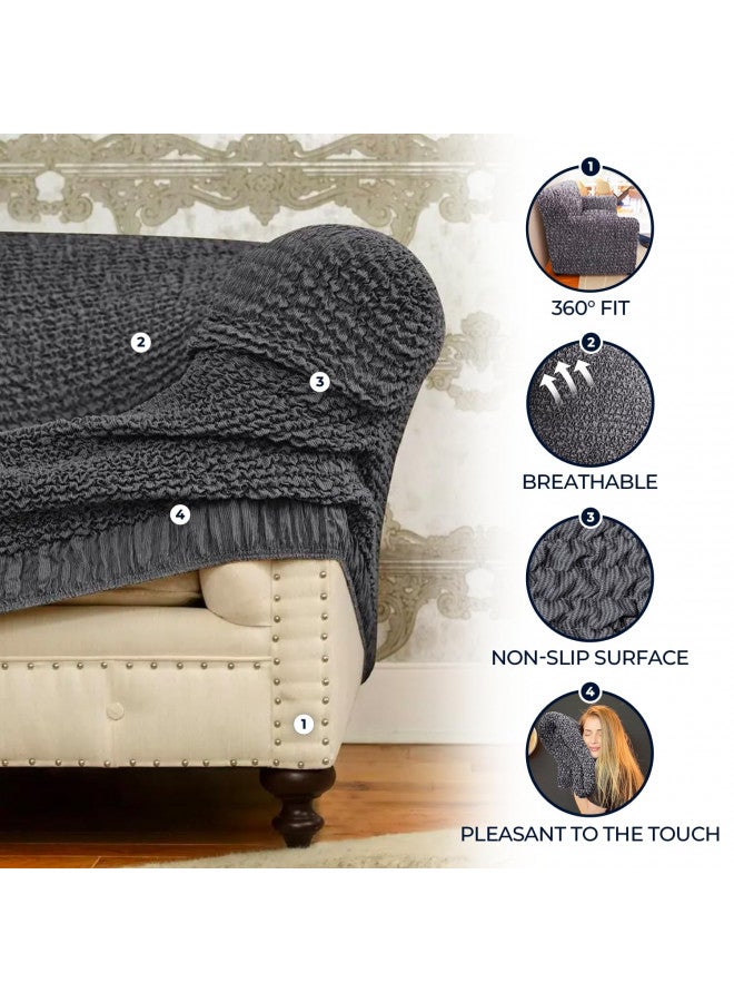 PAULATO BY GA.I.CO. PAULATO BY GA.I.CO. Sectional Sofa Cover - Corner Couch Cover - Corner Slipcover - Cotton Slipcovers - 1-Piece Form Fit Stretch Furniture Slipcover - Mille Righe Collection - Dark Grey (Corner Sofa)  - Image 2