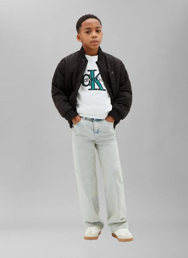 Calvin Klein Jeans Bright White Monologo Terry Crew Neck Sweatshirt for Men | Best Price UAE