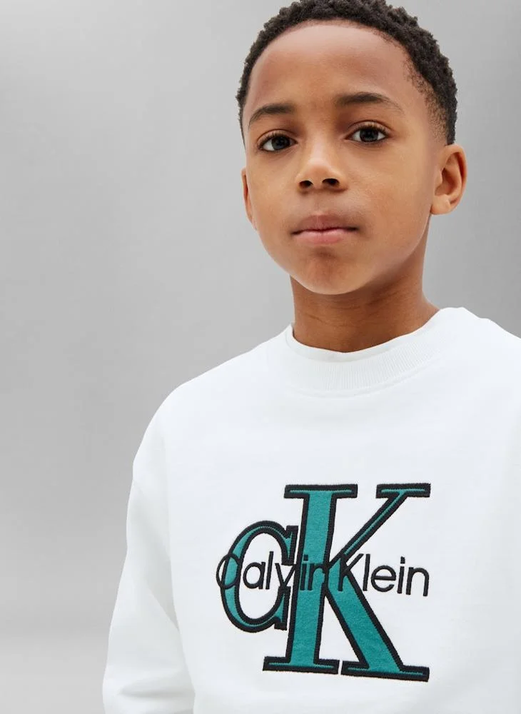 Calvin Klein Jeans Bright White Monologo Terry Crew Neck Sweatshirt for Men | Best Price UAE