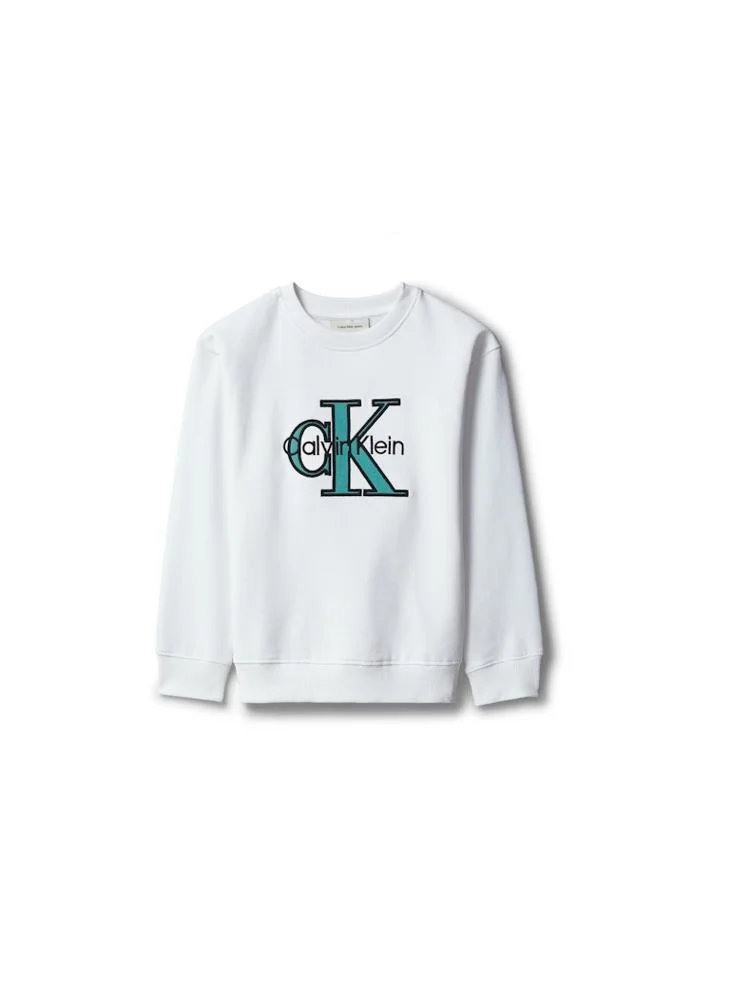 Calvin Klein Jeans Bright White Monologo Terry Crew Neck Sweatshirt for Men | Best Price UAE