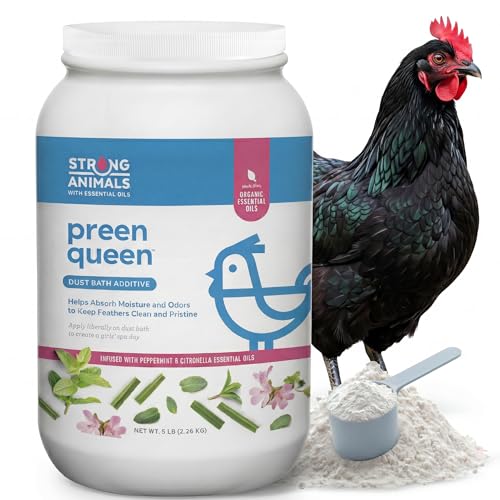 Strong Animals Preen Queen Chicken Dust Bath Additive Poultry Dust Bath for Chickens with Peppermint Citronella Oils Helps Absorb Moisture Odors Keep Feathers Clean 5 lb Jar - Image 1
