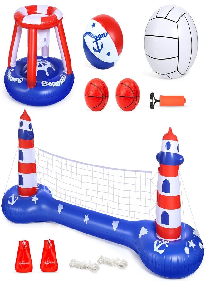 EagleStone Pool Volleyball Net &Basketball Hoop Inflatable Pool Floats Toys Swimming Water Games for Adults and Kids 8-12 Teens Volleyball Court Poolside Floaties - Image 2