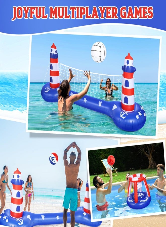 EagleStone Pool Volleyball Net &Basketball Hoop Inflatable Pool Floats Toys Swimming Water Games for Adults and Kids 8-12 Teens Volleyball Court Poolside Floaties - Image 3