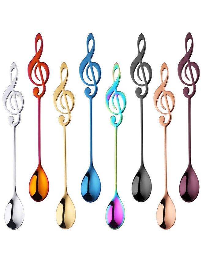 Bisda Coffee Spoons Tea Dessert Espresso Musical Note Stainless Steel 304 Long Handle Black Rose Gold Blue Purple Rainbow Silver Megic Red Set of 8 - Image 1