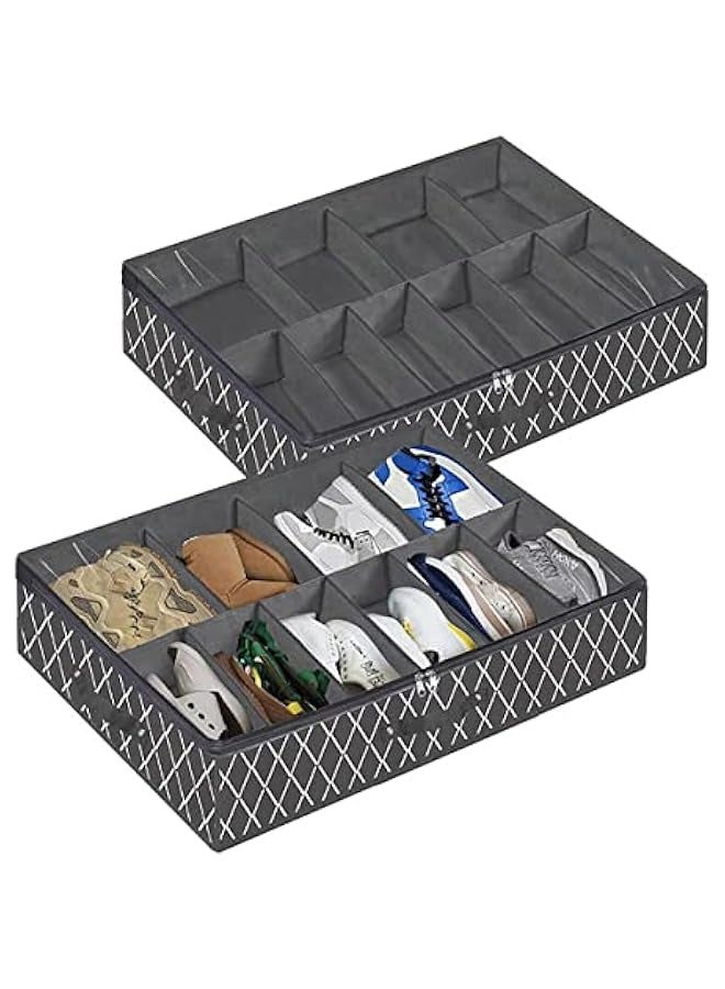 MIXDE Under Bed Shoe Organizer,Set of 2 Underbed Shoe Storage Boxes Bins,Extra Large shoes Organizer For Closet,Men Women Kids Shoes,High Heels,Short Boots,Sneakers  - Image 1