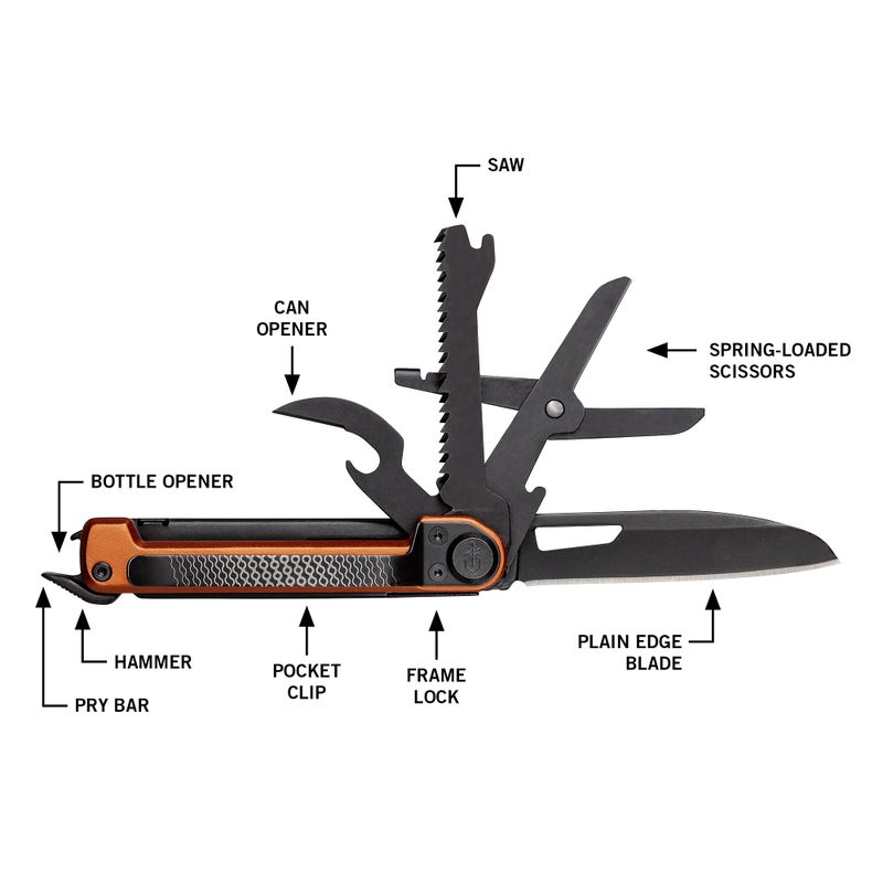 Gerber Gear Armbar Scout 7-in-1 Multi-tool - 2.5" Plain Edge Blade, Hammer, Scissor, Saw - EDC Gear and Equipment - Burnt Orange - Image 2