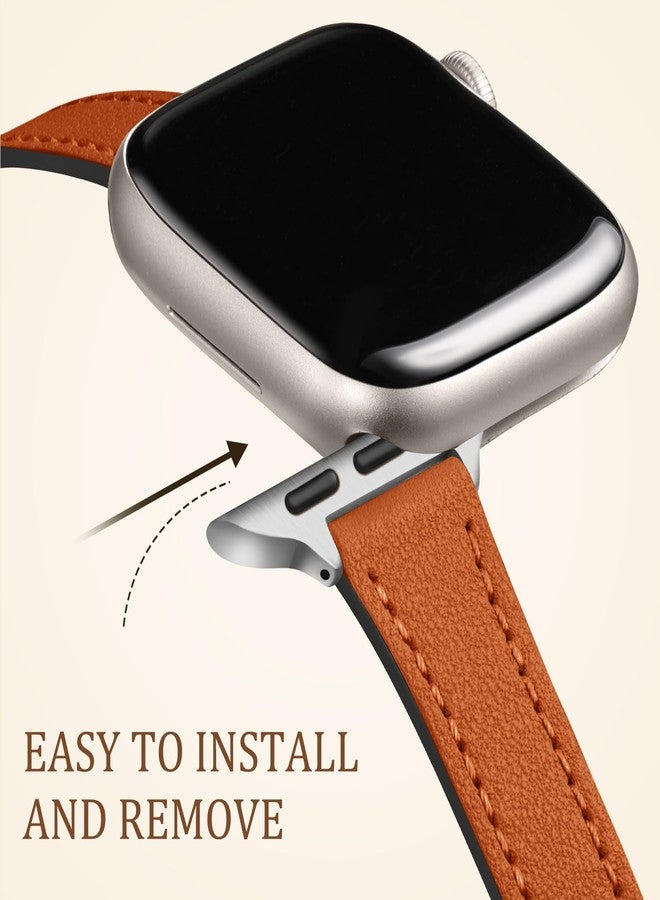 Charlam Compatible with Apple Watch Bands for Women 41mm 40mm 38mm 42mm 44mm 45mm 46mm, Top Grain Soft Leather Bands Slim Wristband for iWatch SE, iWatch Series 11 10 9 8 7 6 5 4 3 2 1, London Tan - Image 4