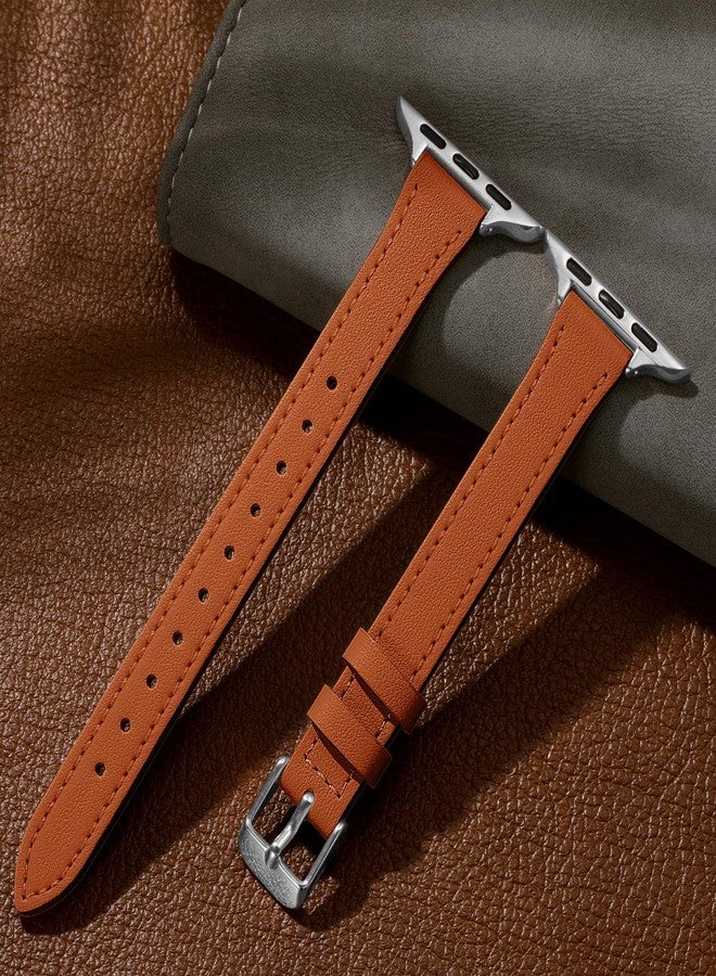 Charlam Compatible with Apple Watch Bands for Women 41mm 40mm 38mm 42mm 44mm 45mm 46mm, Top Grain Soft Leather Bands Slim Wristband for iWatch SE, iWatch Series 11 10 9 8 7 6 5 4 3 2 1, London Tan - Image 5