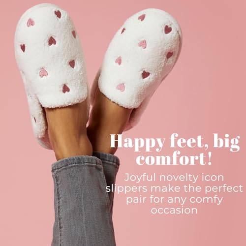 Dearfoams Women's Furry Valentine's Day Slipper, Pink Hearts, Large - Image 2