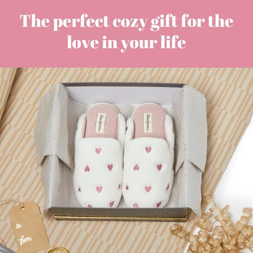 Dearfoams Women's Furry Valentine's Day Slipper, Pink Hearts, Large - Image 3