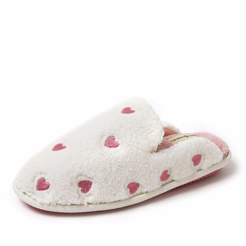 Dearfoams Women's Furry Valentine's Day Slipper, Pink Hearts, Large - Image 1