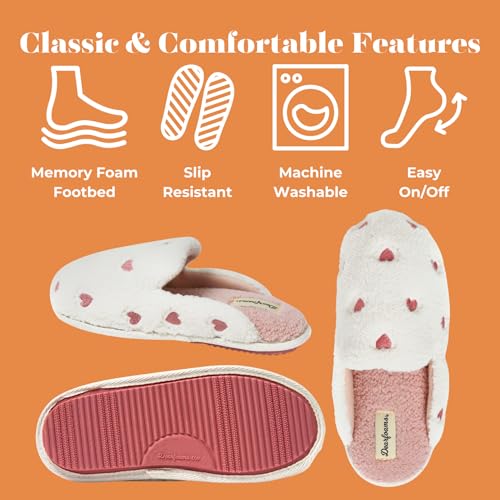 Dearfoams Women's Furry Valentine's Day Slipper, Pink Hearts, Large - Image 5