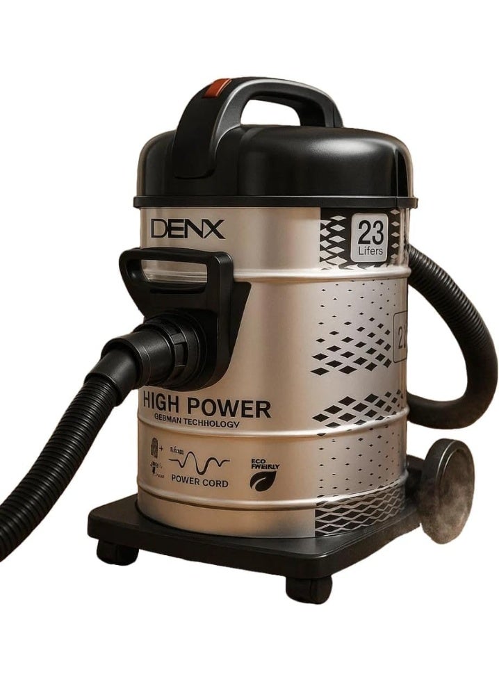 دينكس مكنسة كهربائية أسطوانية من DENX طراز DX2063 | قوة عالية 2300 واط | حاوية غبار كبيرة سعة 23 لتر | تنظيف جاف ورطب | سلك بطول 4 أمتار | مكنسة كهربائية سلكية للاستخدام في المنزل والمكتب وورشة العمل - Image 1