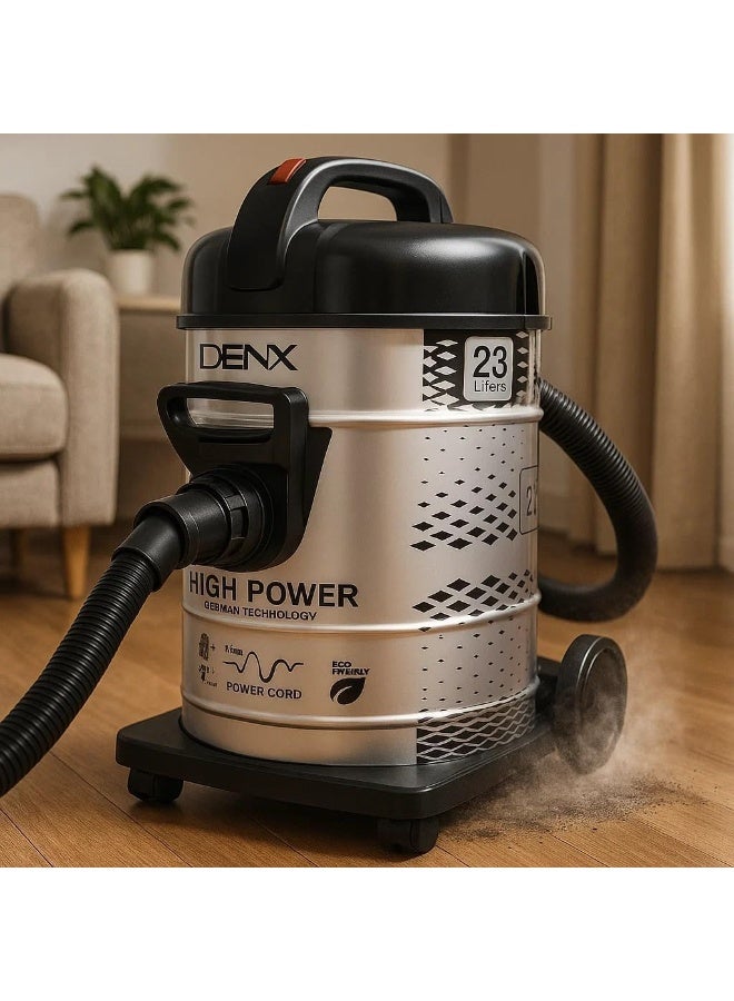 دينكس مكنسة كهربائية أسطوانية من DENX طراز DX2063 | قوة عالية 2300 واط | حاوية غبار كبيرة سعة 23 لتر | تنظيف جاف ورطب | سلك بطول 4 أمتار | مكنسة كهربائية سلكية للاستخدام في المنزل والمكتب وورشة العمل - Image 4