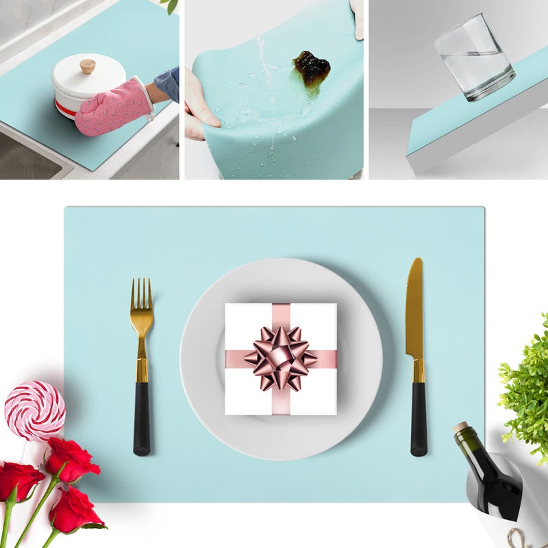 IYYI Silicone Placemats, Placemats Set of 4, Kids Place Mats, Waterproof Table Mat, Heat Resistant Non-slipTable Mats for Dining Table (Light Blue) - Image 4
