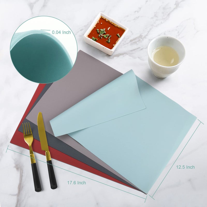 IYYI Silicone Placemats, Placemats Set of 4, Kids Place Mats, Waterproof Table Mat, Heat Resistant Non-slipTable Mats for Dining Table (Light Blue) - Image 5