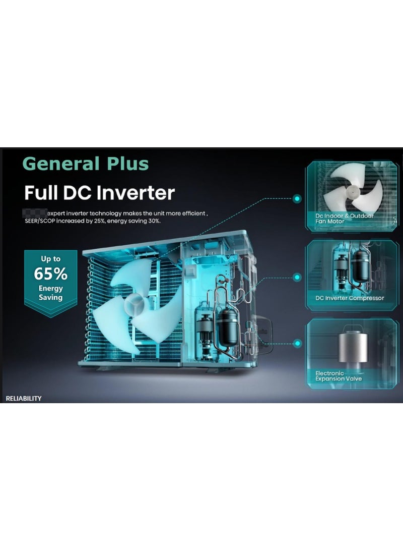 General Plus 12000 BTU 1 Ton Cold & Hot Split AC, Inverter Energy Saving Tech, WiFi, Auto Clean,5 Years compresser Warranty - Image 4