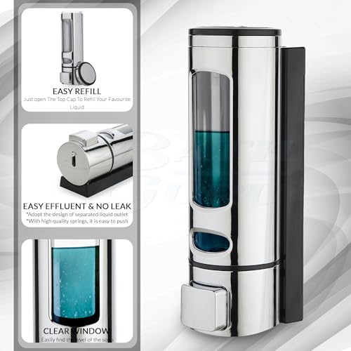 BATH GURU ABS Plastic Wall Mounted Soap Shampoo Conditioner Hand Wash Gel Dispenser Liquid Soap Sanitizer Dispenser for Bathroom Basin Kitchen Sink 400 Ml Pack of 3 Chrome Plated - Image 5