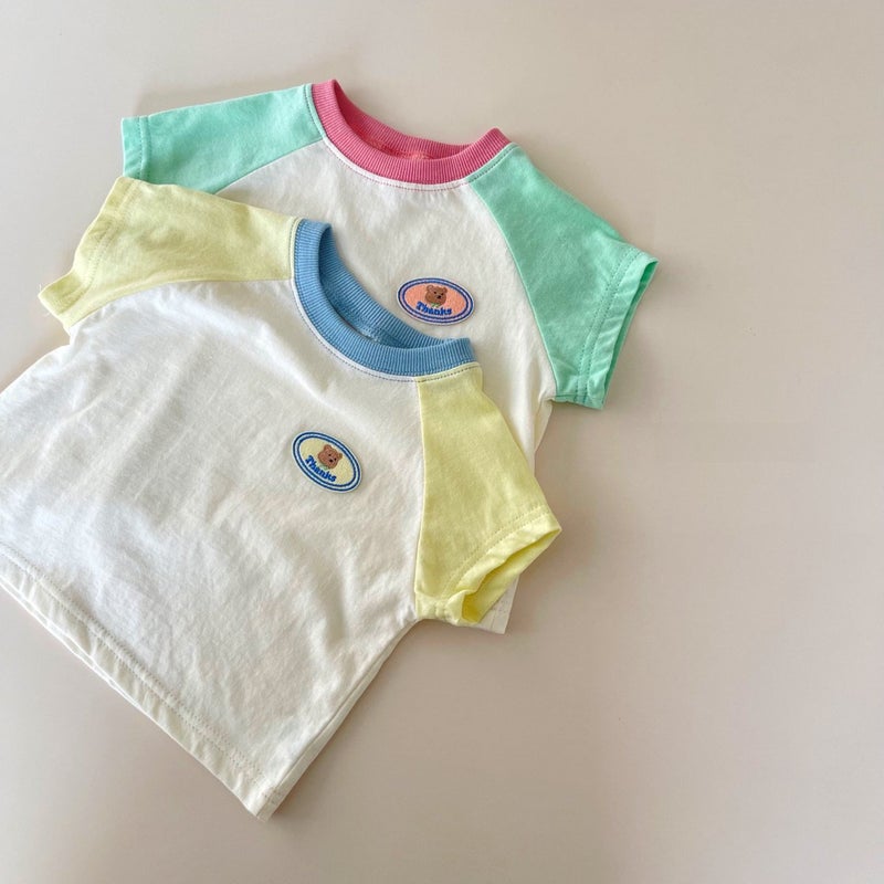 Korean style childrens clothing childrens short sleeve suit summer baby girls clothes babys contrast color two-piece baby cotton summer clothes Pink  - Image 4