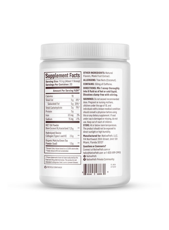 NativePath Collagen Peptides - Hydrolyzed Type 1 & 3 Collagen. Keto & Paleo Grass-Fed Protein Powder for Hair, Skin, Nails, Bones, Joints, Digestion and More - No Gluten or Dairy (Matcha Latte, 228g) - Image 3