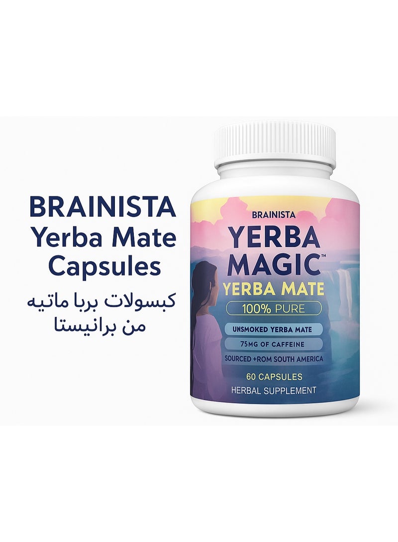 BRAINISTA 100% Pure Yerba Mate Capsules – Clean Energy, Brain‑Fog Focus & Gut Support – 60 Vegan Capsules - Image 1