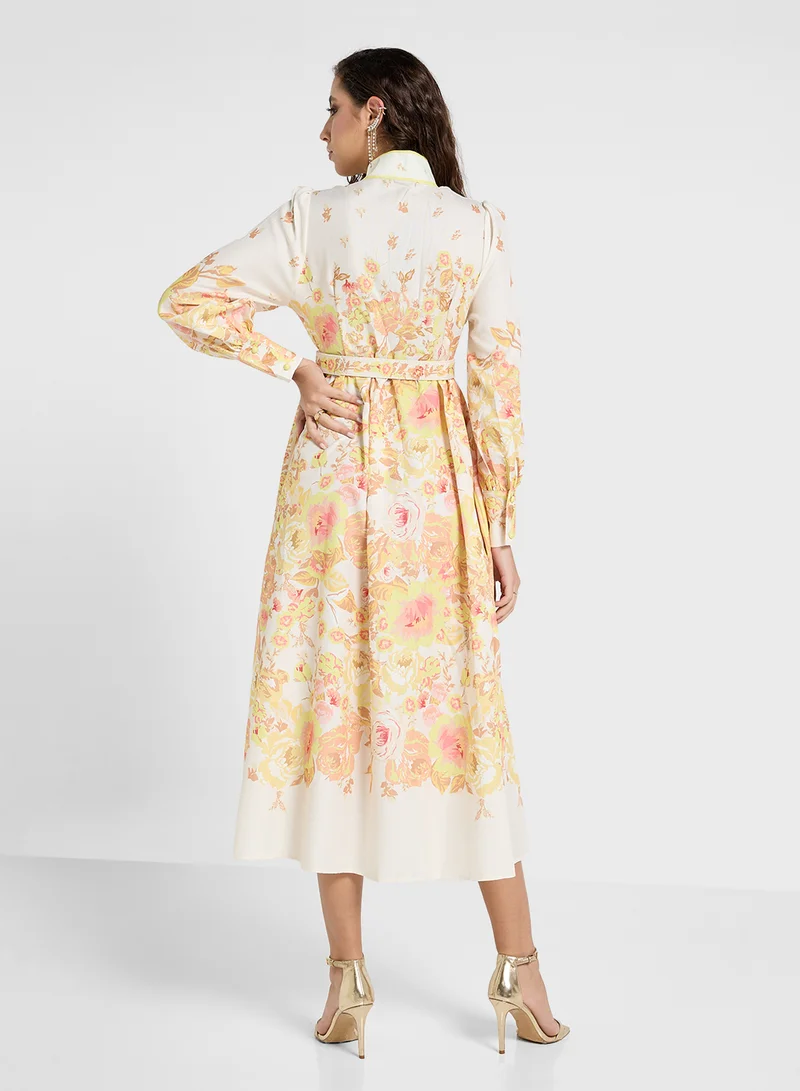 خزانة Floral Belted Midi Dress