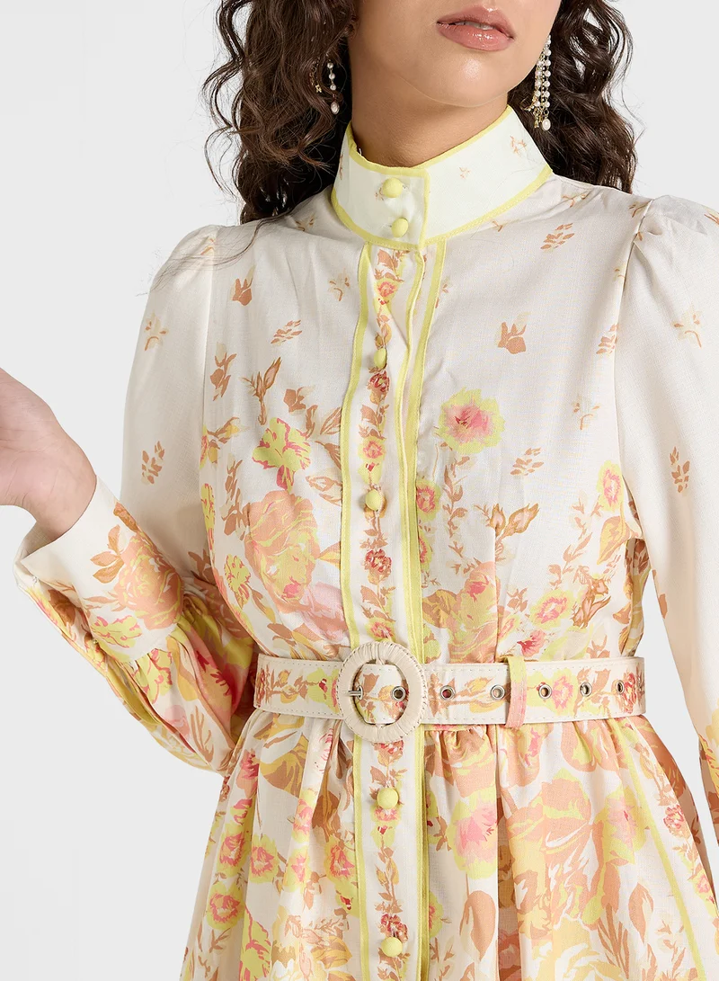خزانة Floral Belted Midi Dress