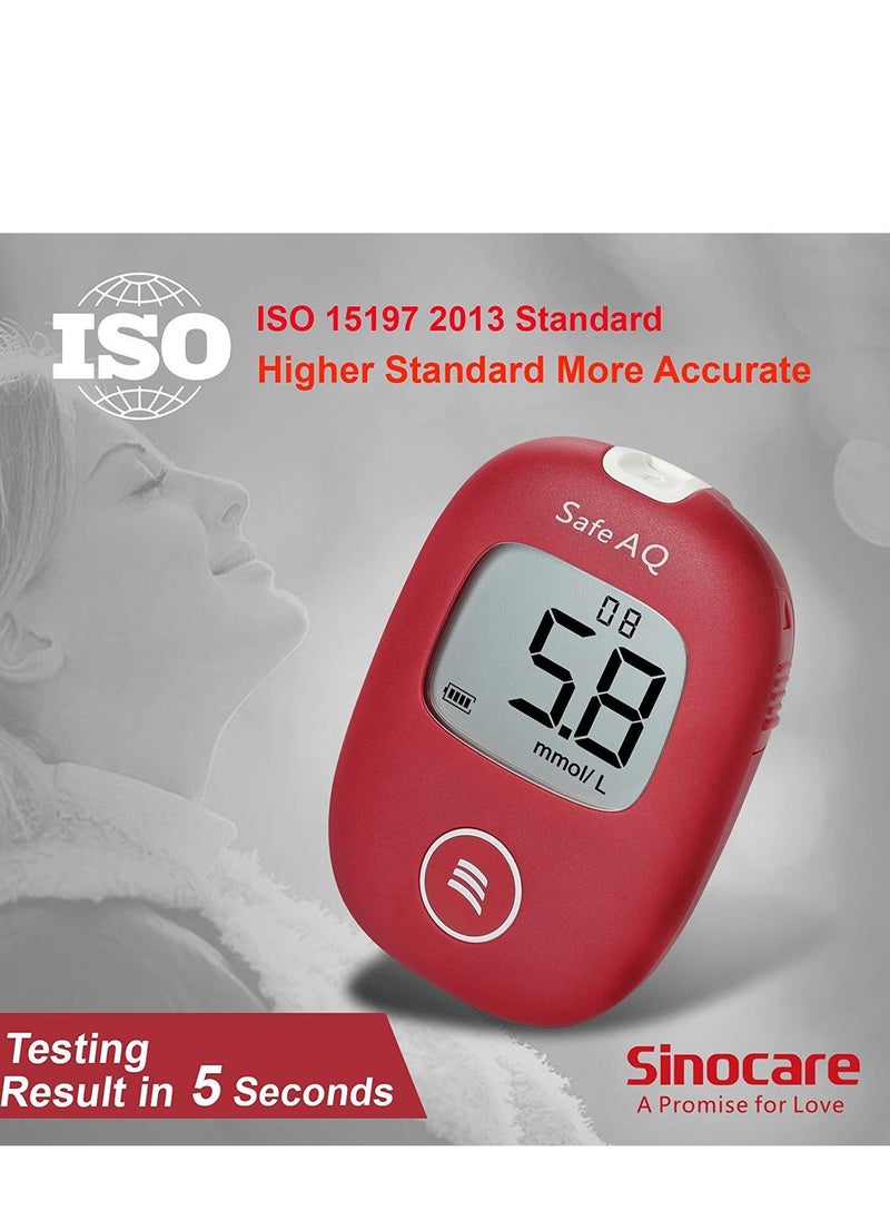 SINOCARE - safe-AQ smart Blood Glucose Monitoring System With 50 Test Strips And Lancets,No coding,Rapid result,Large screen display,safe and hygienic - Image 1