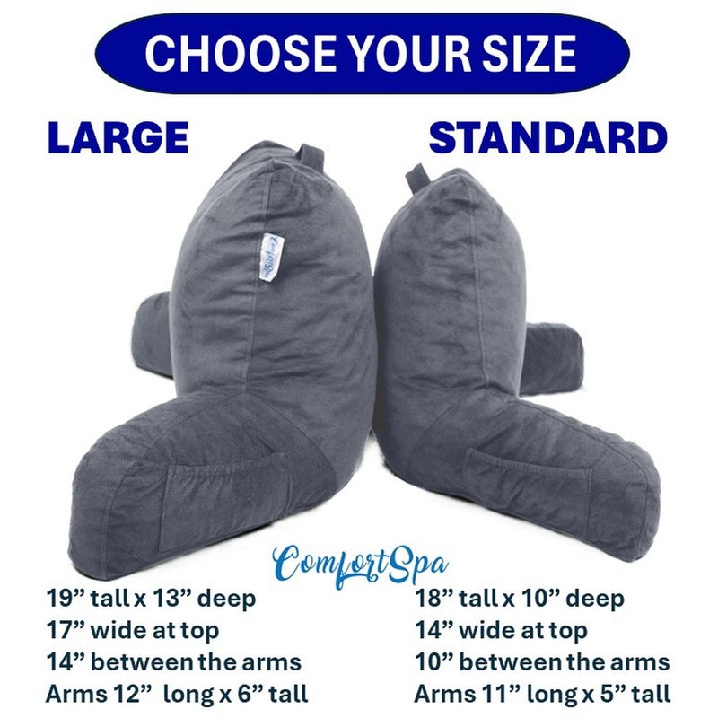 ComfortSpa Reading Pillow for Bed Adult Size, Back Rest Pillow with Arms, Pockets and Washable Cover; Use as a Back Pillow for Bed Sitting Up for Bedrest or Relief from GERD Heartburn (Large Grey) - Image 3