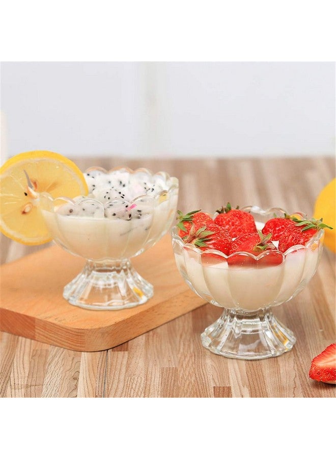Kosh- Solid Glassware Ice Cream Cup Bowl, Custard Candy Salad Soup Dessert Serving Bowls, Flower Shape Bowls Cup Tableware Set, 120 ml, Crystal Clear -(6 Pc) - Image 1
