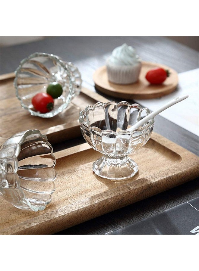 Kosh- Solid Glassware Ice Cream Cup Bowl, Custard Candy Salad Soup Dessert Serving Bowls, Flower Shape Bowls Cup Tableware Set, 120 ml, Crystal Clear -(6 Pc) - Image 2
