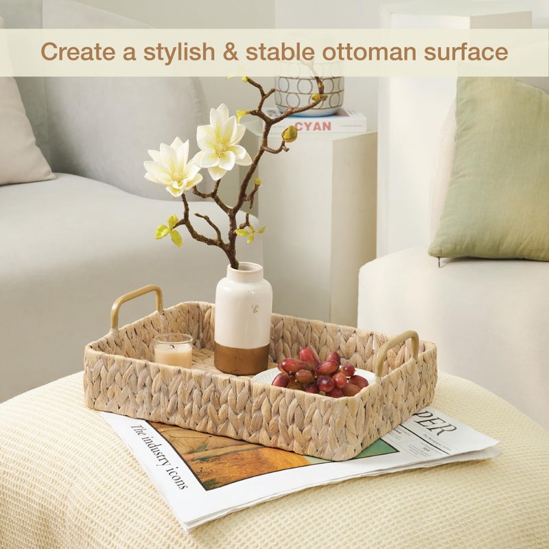 84ECO Set of 2 Rectangular Wicker Trays with Handles - Decorative Trays for Coffee Table, Ottoman, Dining Room, Living Room (White) - Image 5