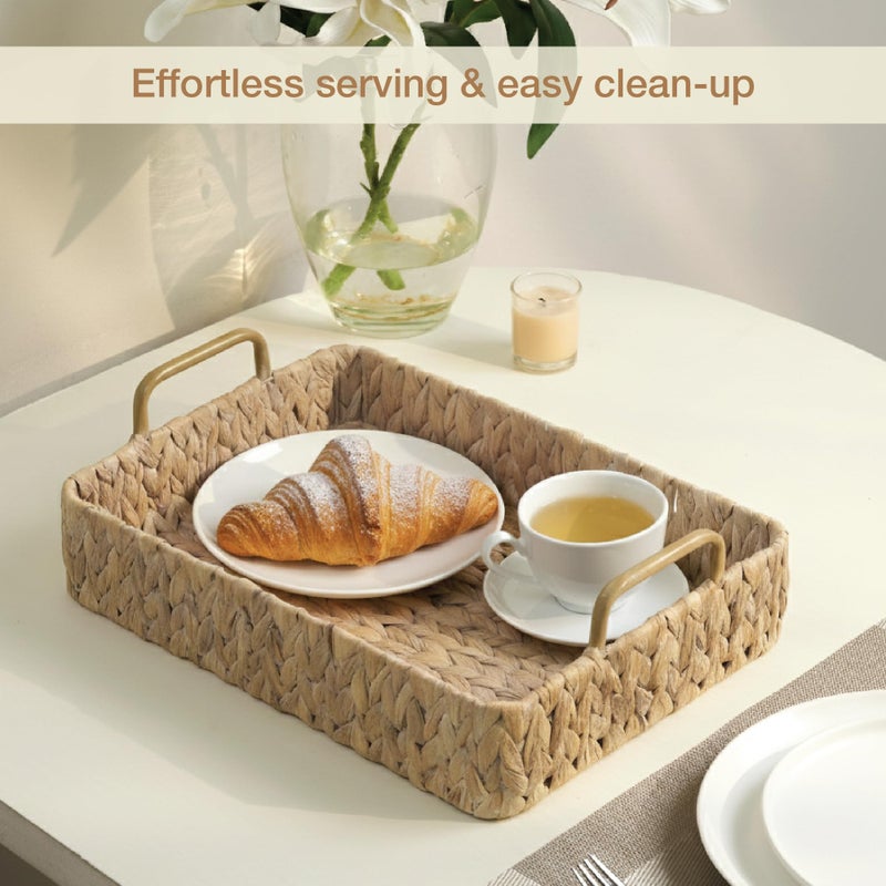 84ECO Set of 2 Rectangular Wicker Trays with Handles - Decorative Trays for Coffee Table, Ottoman, Dining Room, Living Room (White) - Image 4