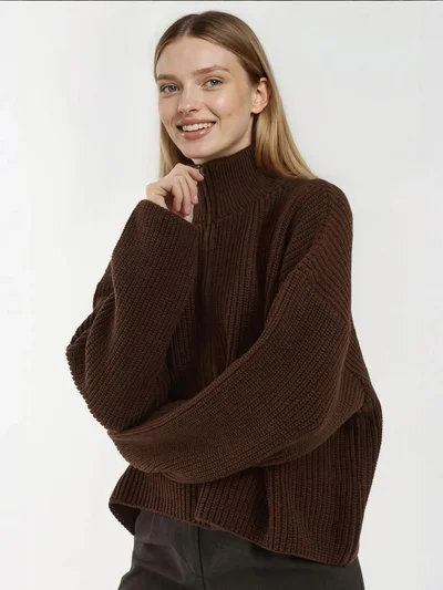 HICCUP Zippered Relaxed Fit Knit Cardigan