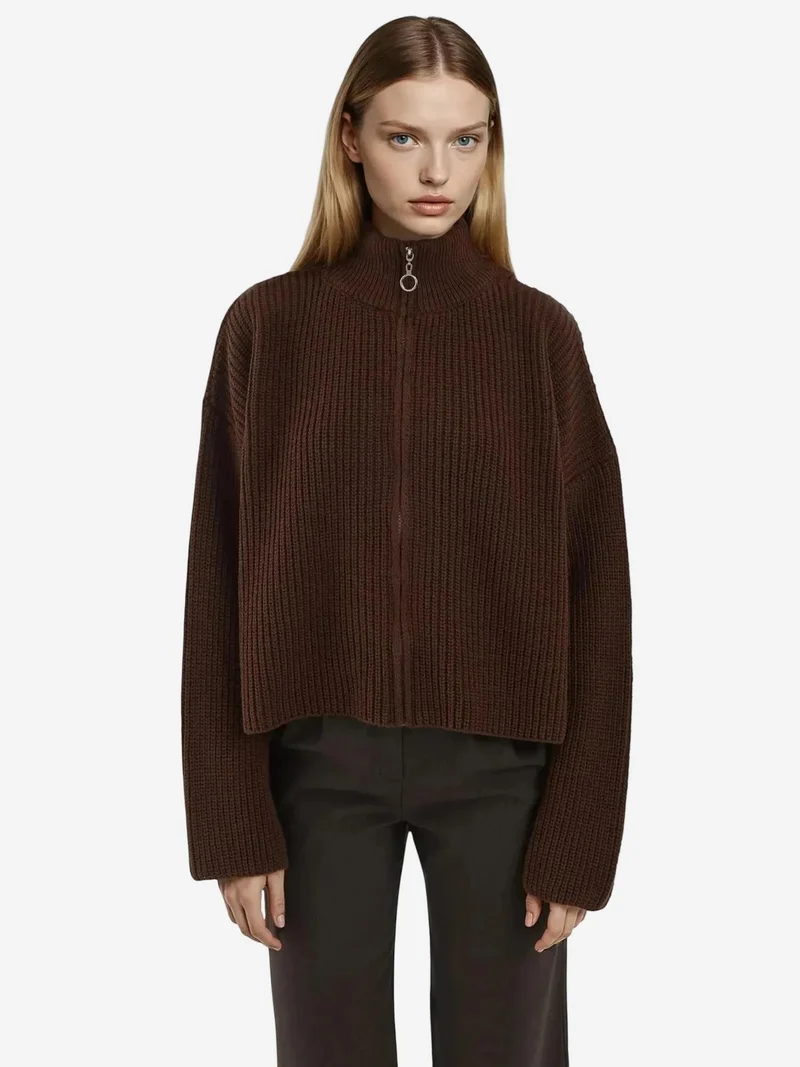 HICCUP Zippered Relaxed Fit Knit Cardigan