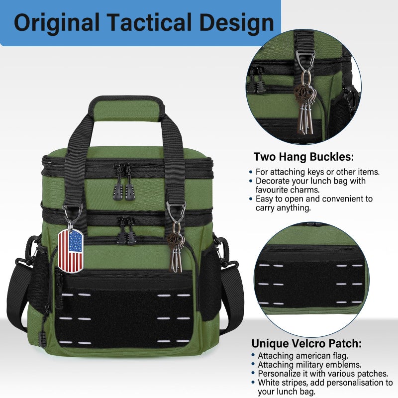 TENKIST Lunch Box Cooler Bag - Insulated Tactical Lunchbox for Men - Large Lunch Pail for Adults Work Outdoor Shifts Trips Army Green 16L - Image 2