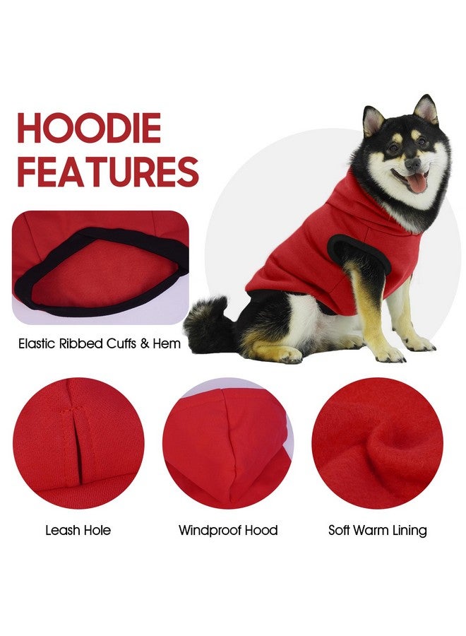 روزكيتش سترة ROZKITCH بغطاء رأس شتوي من الصوف للكلاب - سترة دافئة للحيوانات الأليفة مع فتحة للمقود - سترة ناعمة لعيد الميلاد للكلاب متوسطة الحجم من نوع البولدوج الفرنسي - أحمر كبير - Image 2