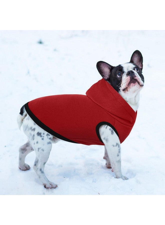 روزكيتش سترة ROZKITCH بغطاء رأس شتوي من الصوف للكلاب - سترة دافئة للحيوانات الأليفة مع فتحة للمقود - سترة ناعمة لعيد الميلاد للكلاب متوسطة الحجم من نوع البولدوج الفرنسي - أحمر كبير - Image 5