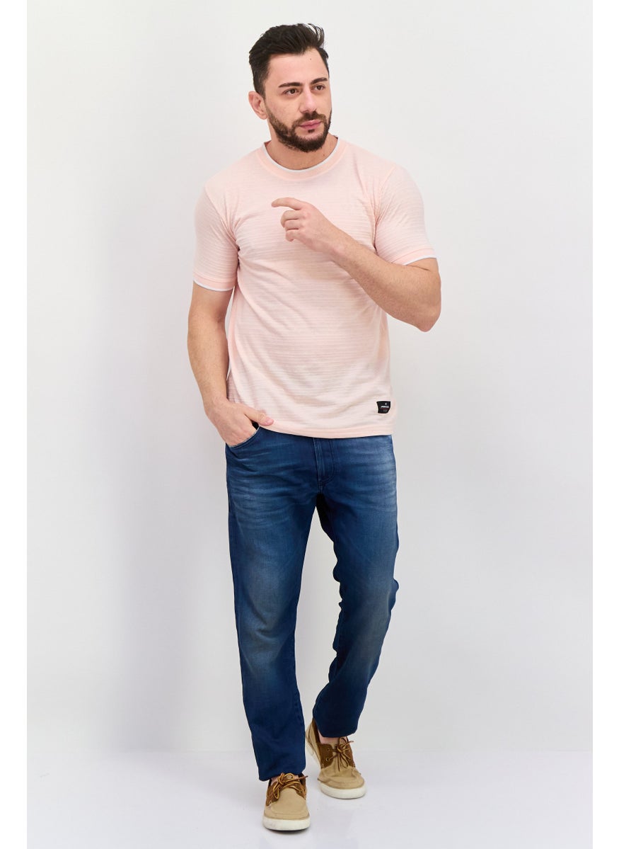 Modern Culture Men Round Neck Short Sleeve Stripe T-Shirt, Pink  - Image 4